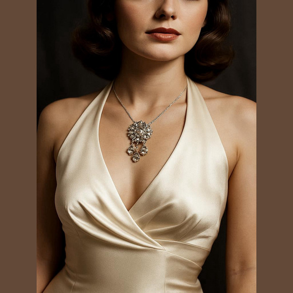 Vintage Sterling Silver Rhinestone Jewelry Necklace Signed - Picture 8 of 8